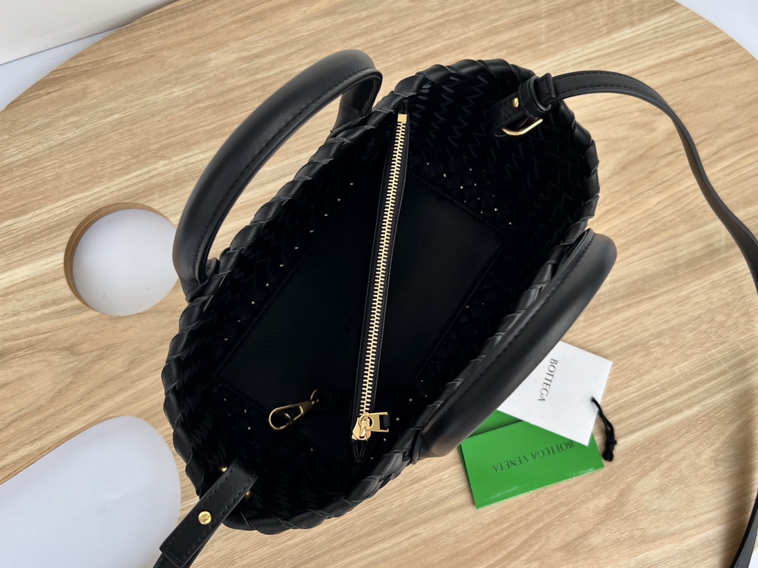 Mini Cabat Intreccio Leather Tote Black